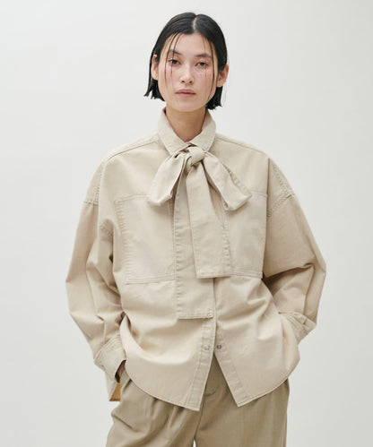 蝴蝶結大口袋牛仔襯衫
