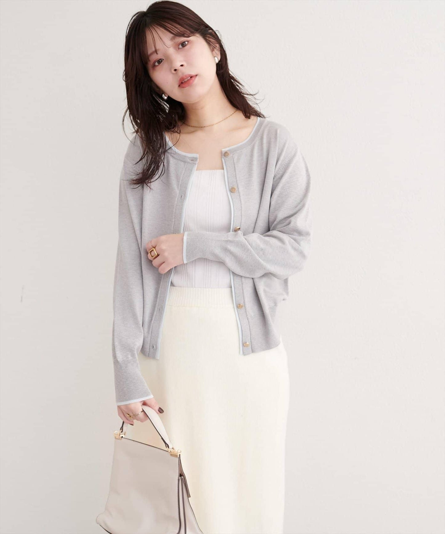 拼色金色紐釦針織開衫