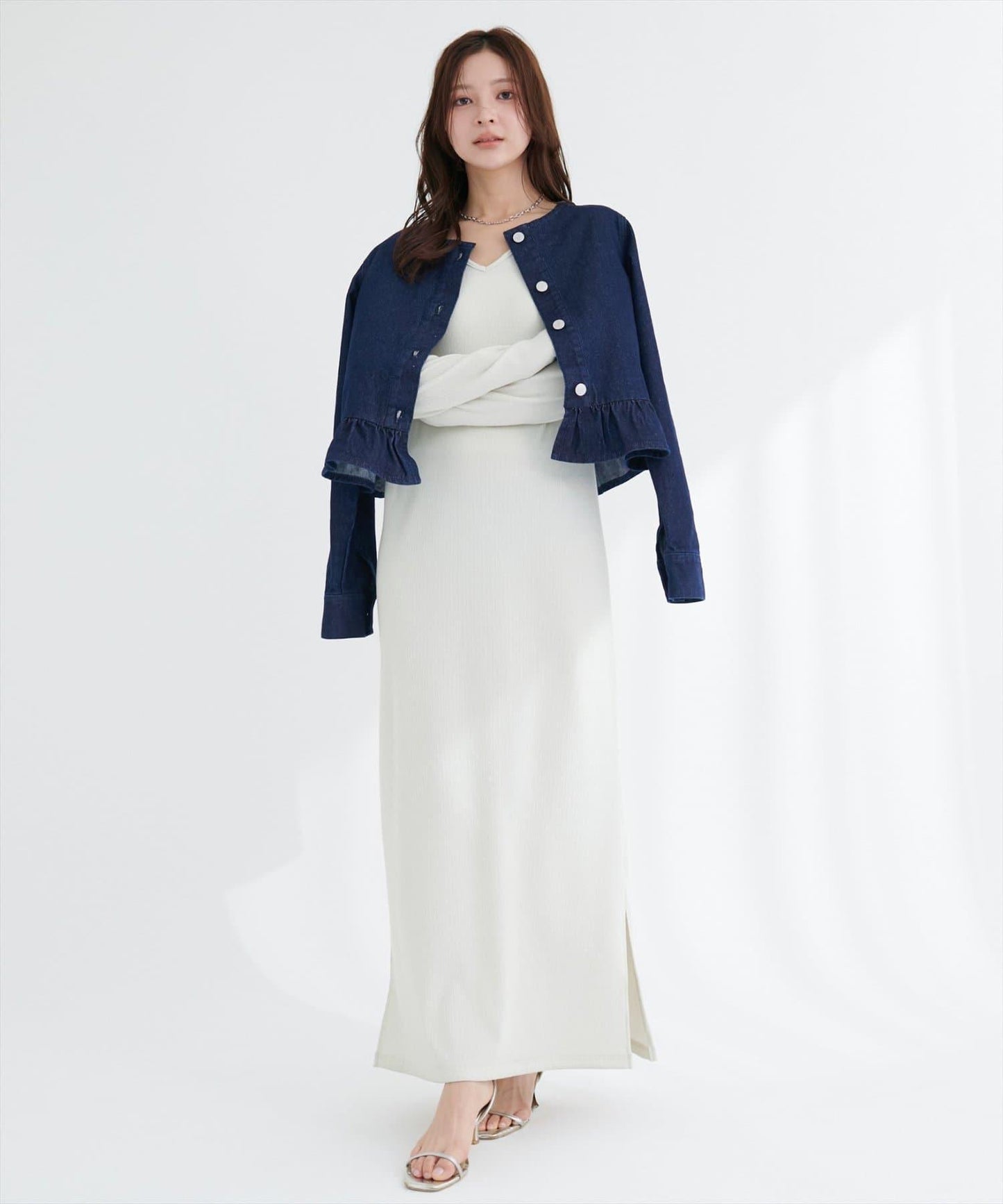 無領荷葉邊牛仔夾克