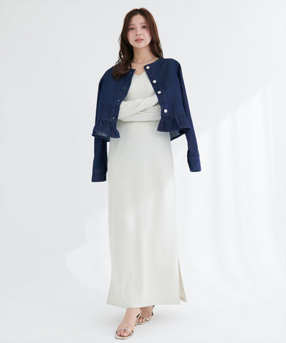 無領荷葉邊牛仔夾克