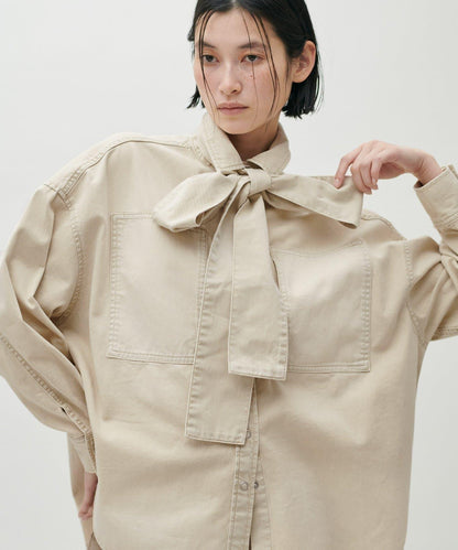 蝴蝶結大口袋牛仔襯衫
