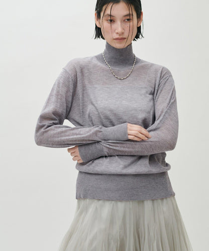 透視高領羊毛混紡針織套頭衫