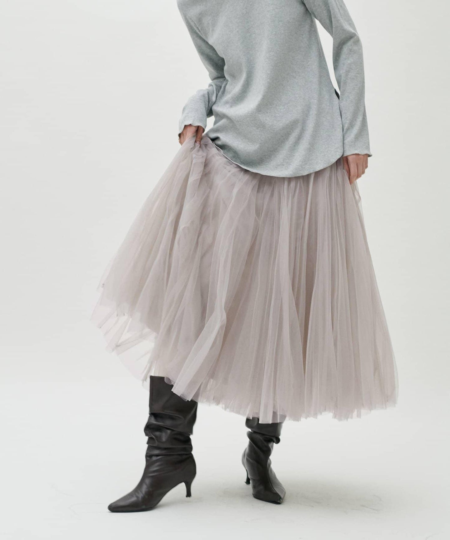 雙層褶皺蓬鬆網紗裙