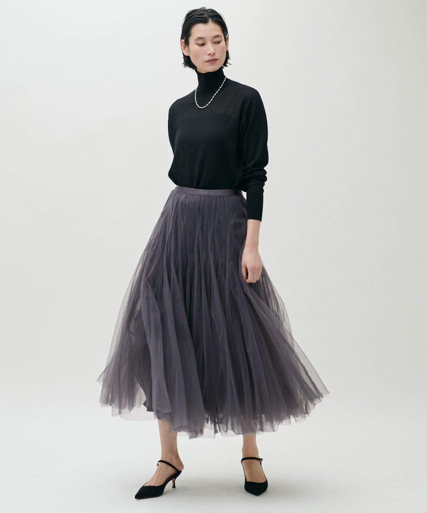 雙層褶皺蓬鬆網紗裙