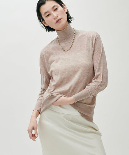 透視高領羊毛混紡針織套頭衫