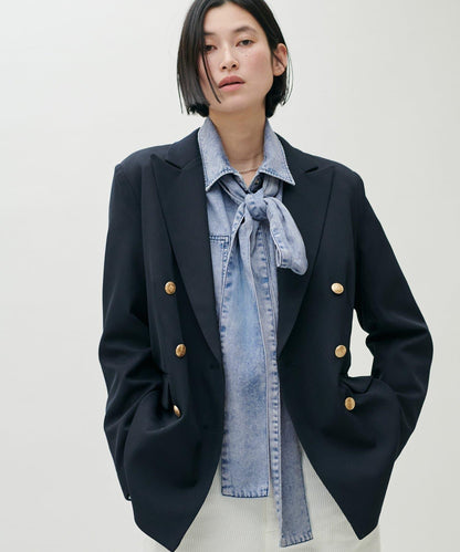 蝴蝶結大口袋牛仔襯衫