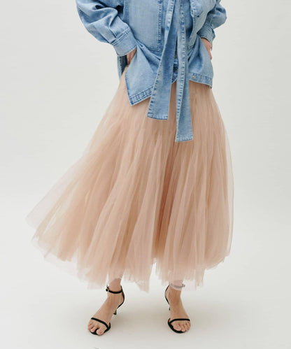 雙層褶皺蓬鬆網紗裙