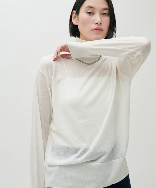 透視高領羊毛混紡針織套頭衫