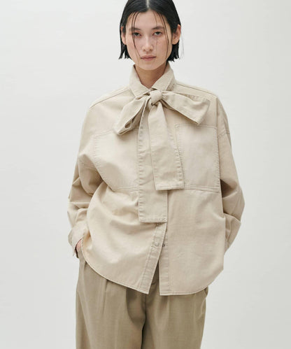 蝴蝶結大口袋牛仔襯衫