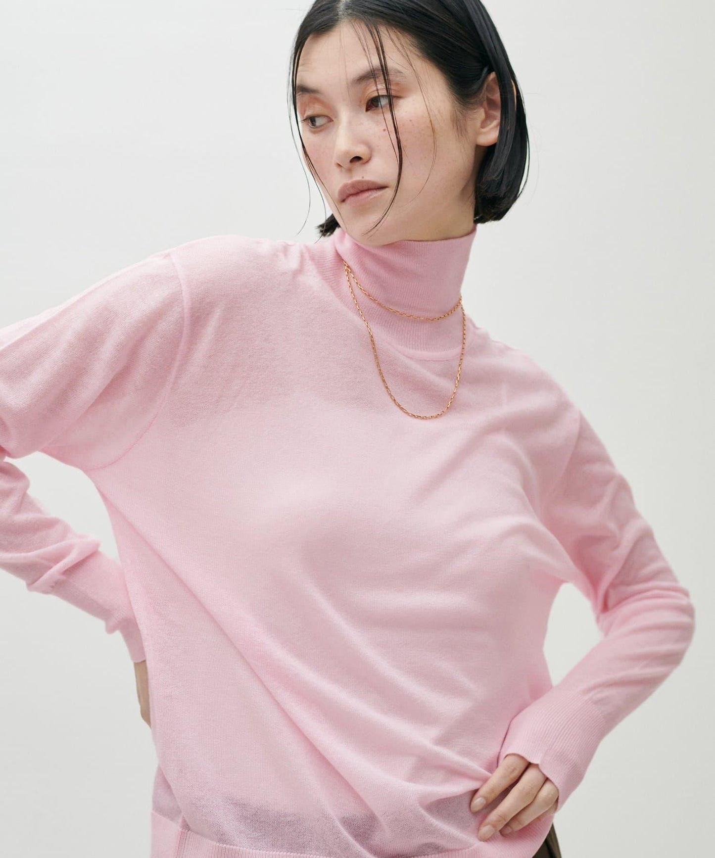 透視高領羊毛混紡針織套頭衫