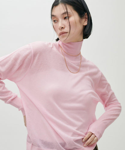 透視高領羊毛混紡針織套頭衫