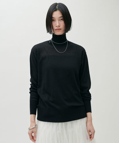 透視高領羊毛混紡針織套頭衫