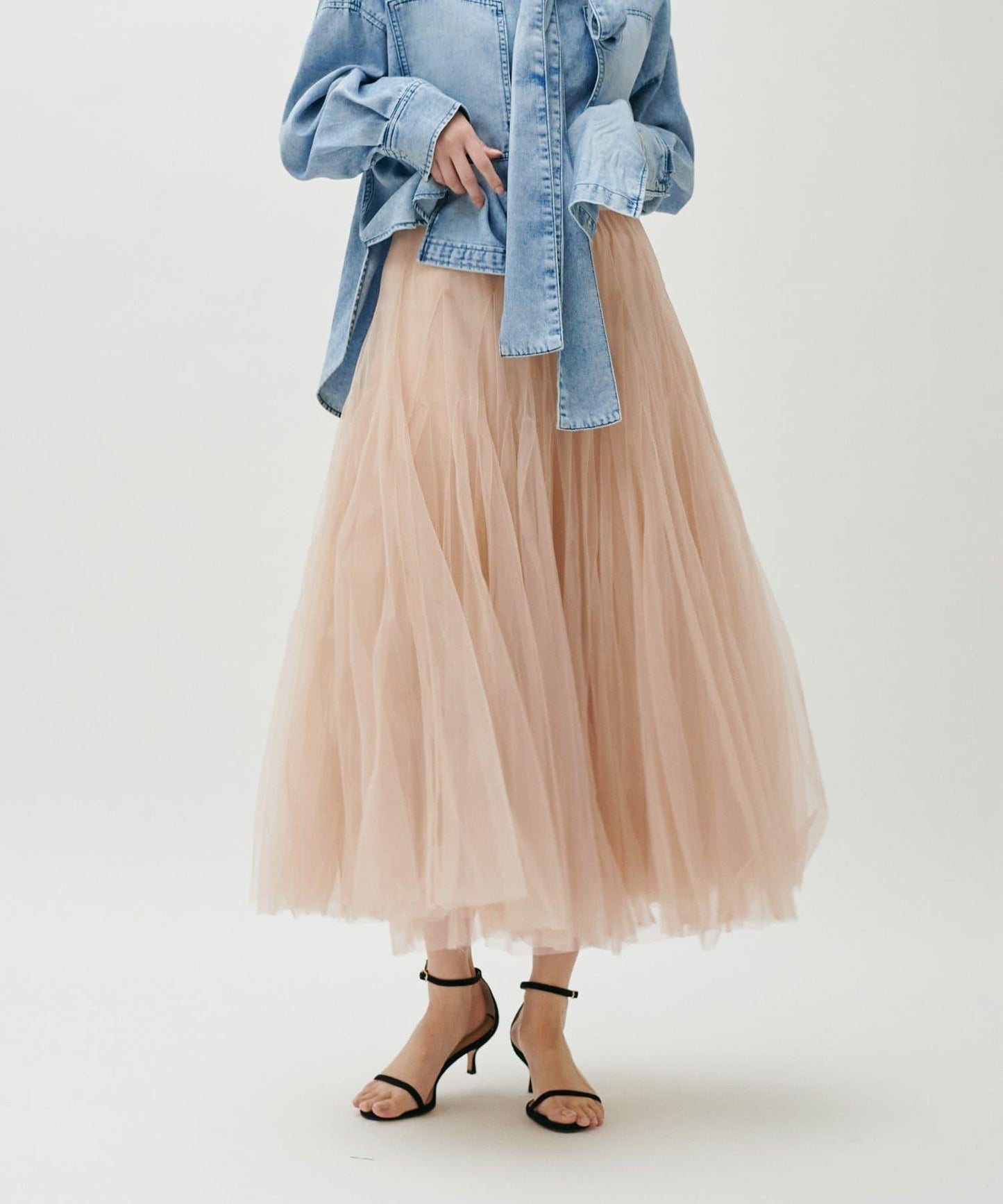 雙層褶皺蓬鬆網紗裙