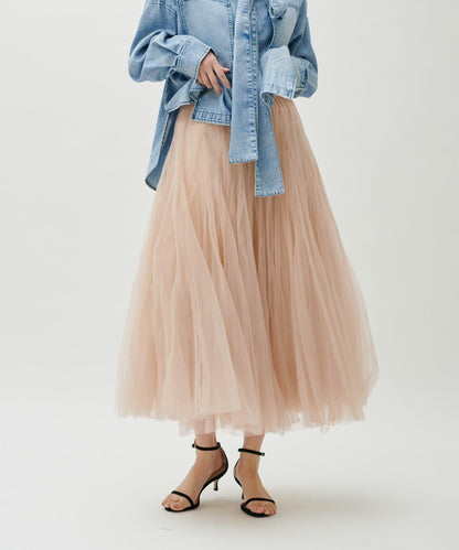 雙層褶皺蓬鬆網紗裙