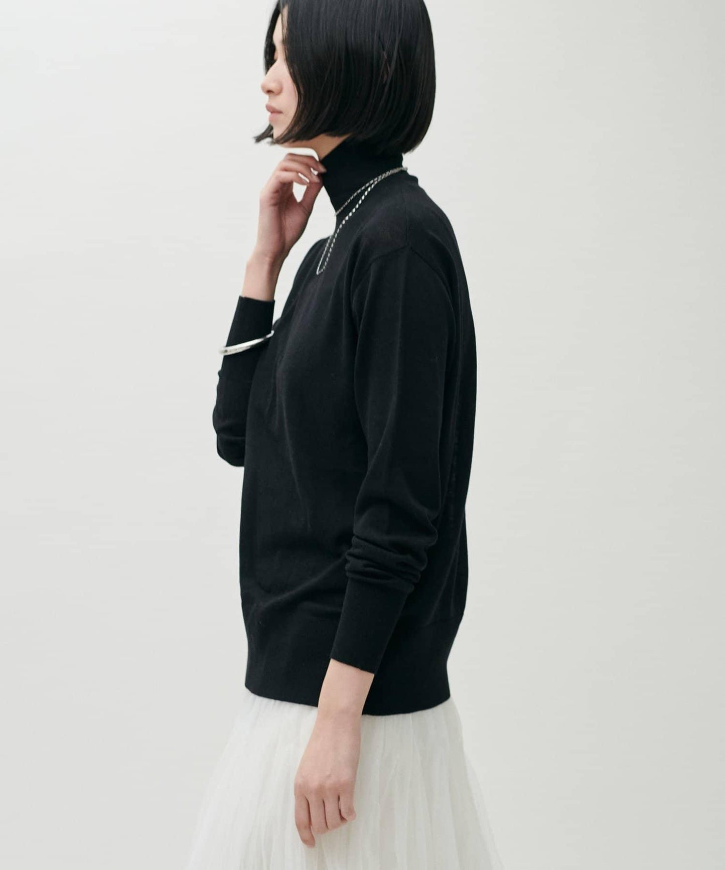 透視高領羊毛混紡針織套頭衫