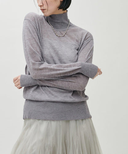 透視高領羊毛混紡針織套頭衫