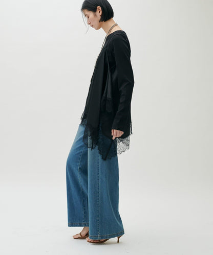 前後兩穿下襬蕾絲吊帶襯衫