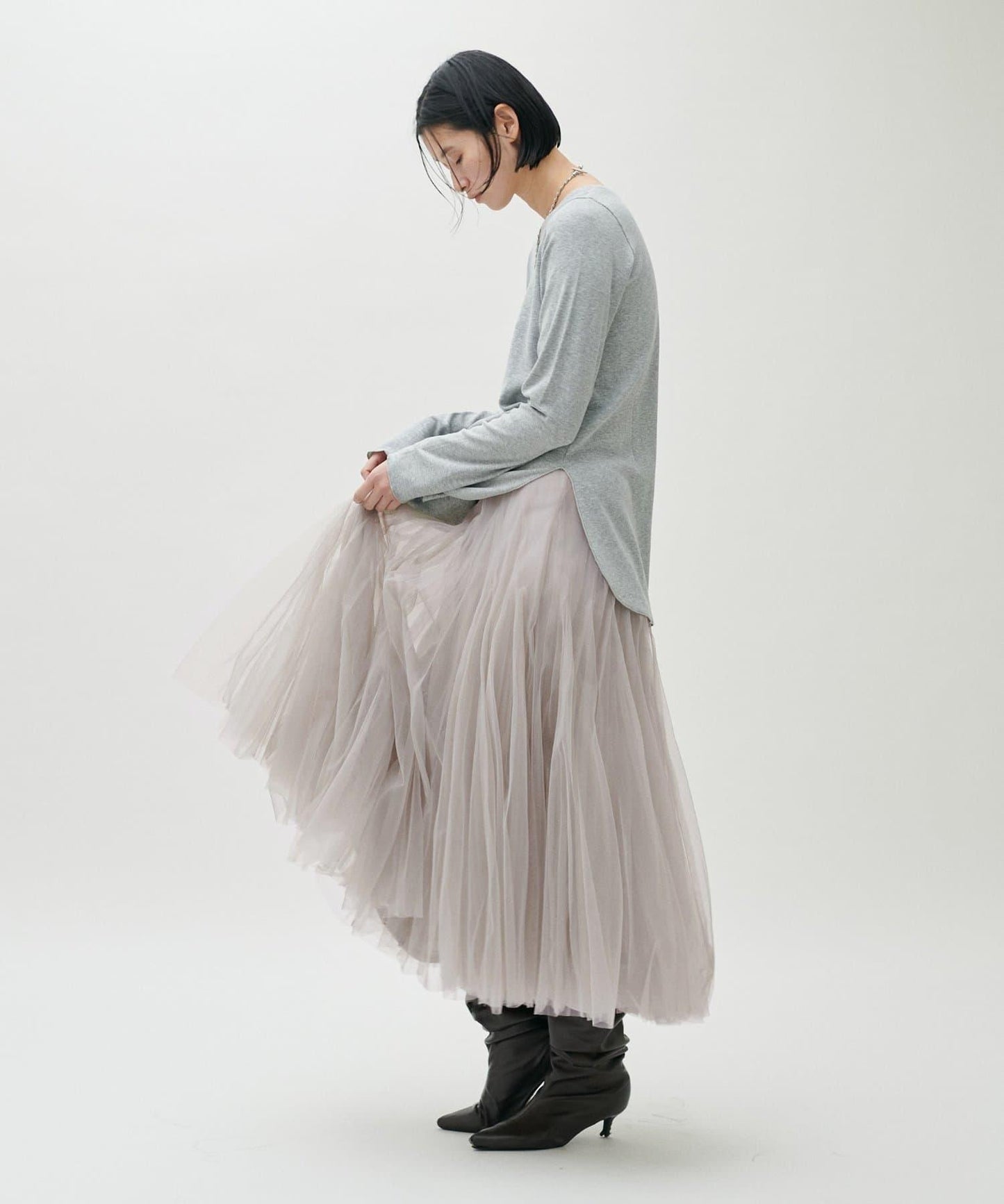 雙層褶皺蓬鬆網紗裙