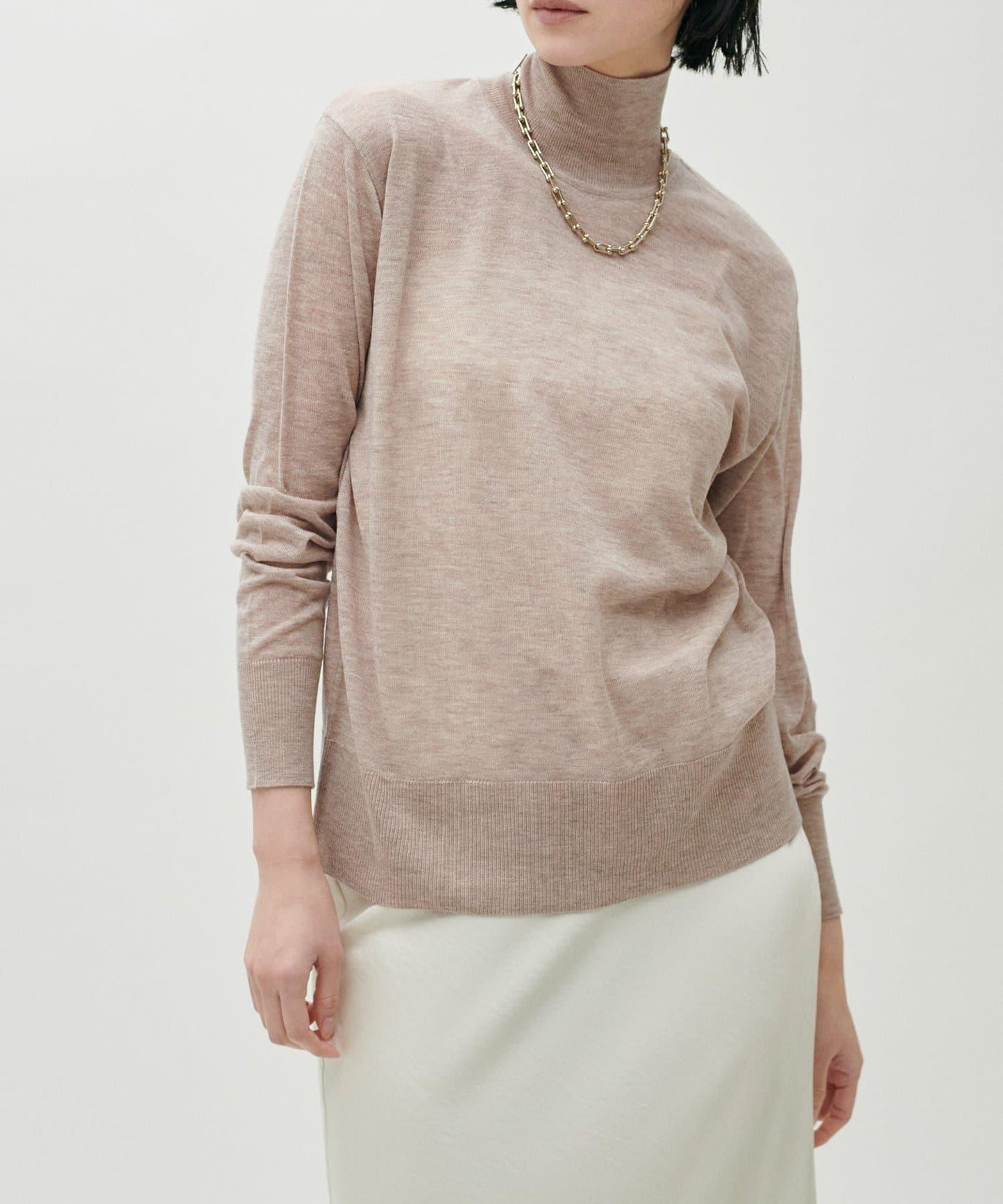 透視高領羊毛混紡針織套頭衫