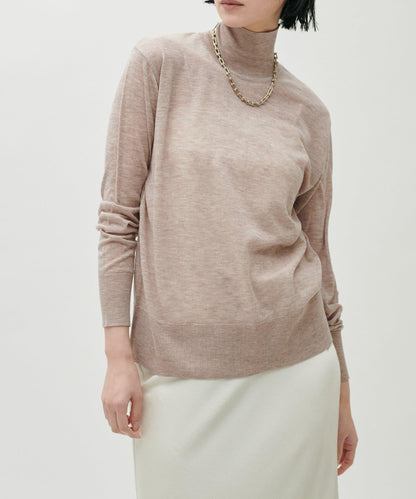 透視高領羊毛混紡針織套頭衫