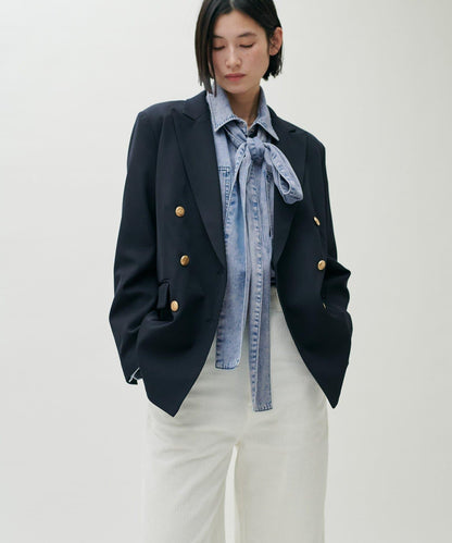 蝴蝶結大口袋牛仔襯衫