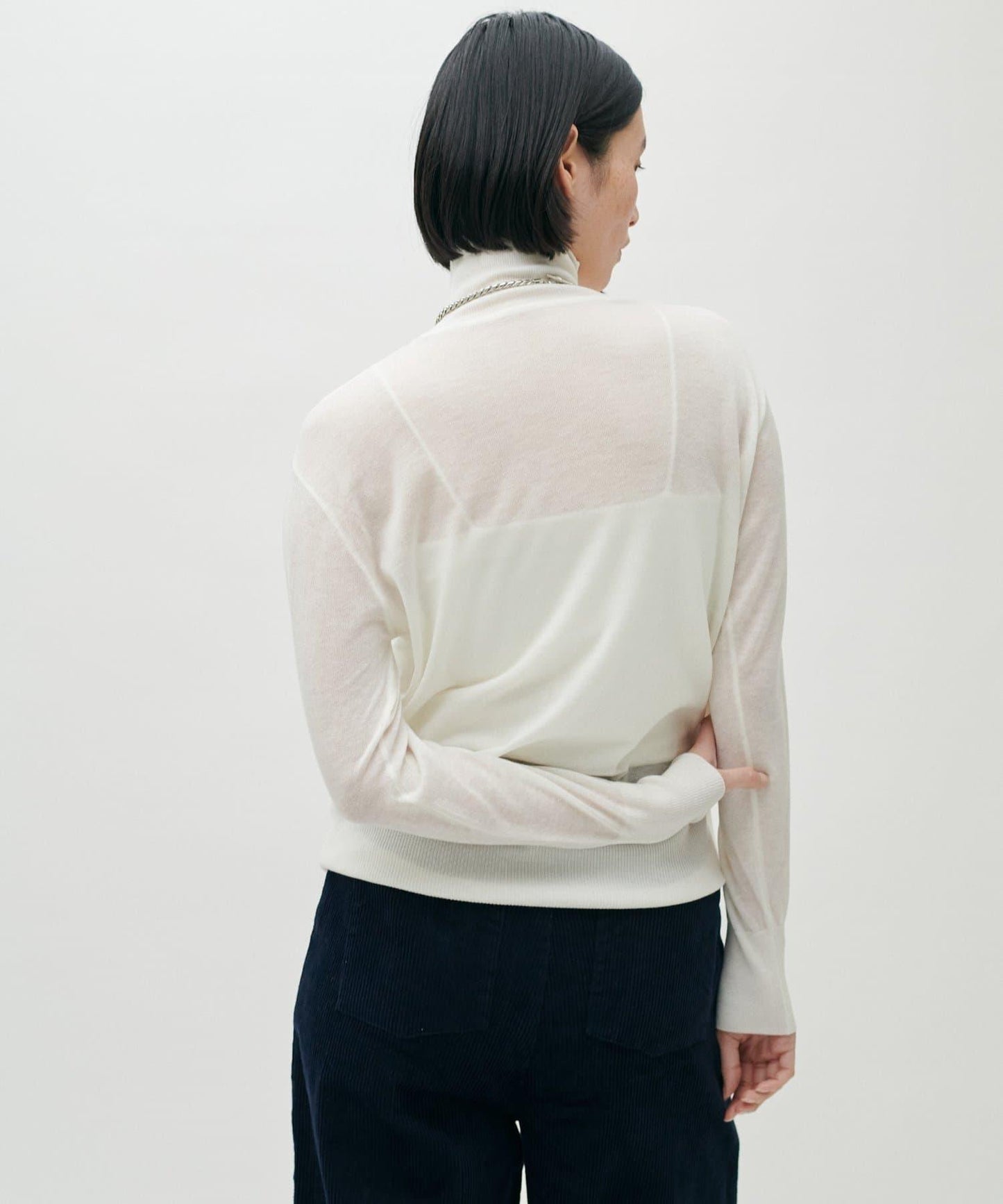 透視高領羊毛混紡針織套頭衫