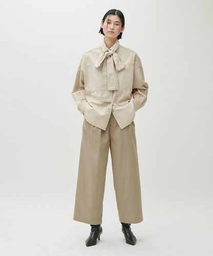 蝴蝶結大口袋牛仔襯衫