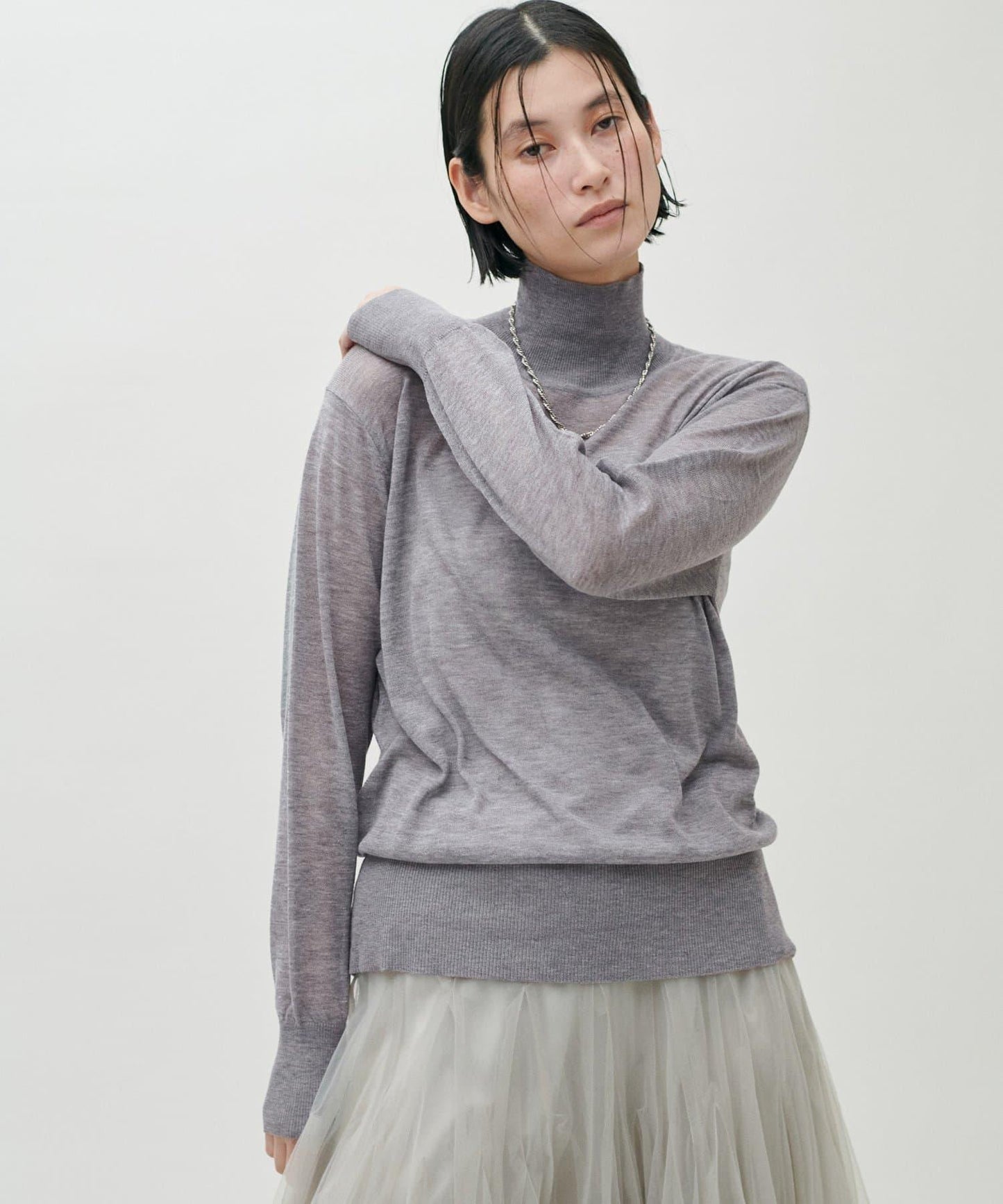 透視高領羊毛混紡針織套頭衫