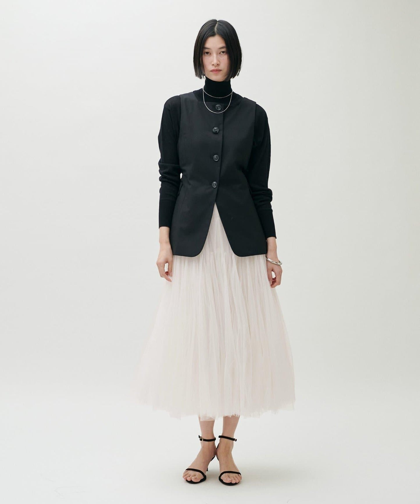 雙層褶皺蓬鬆網紗裙