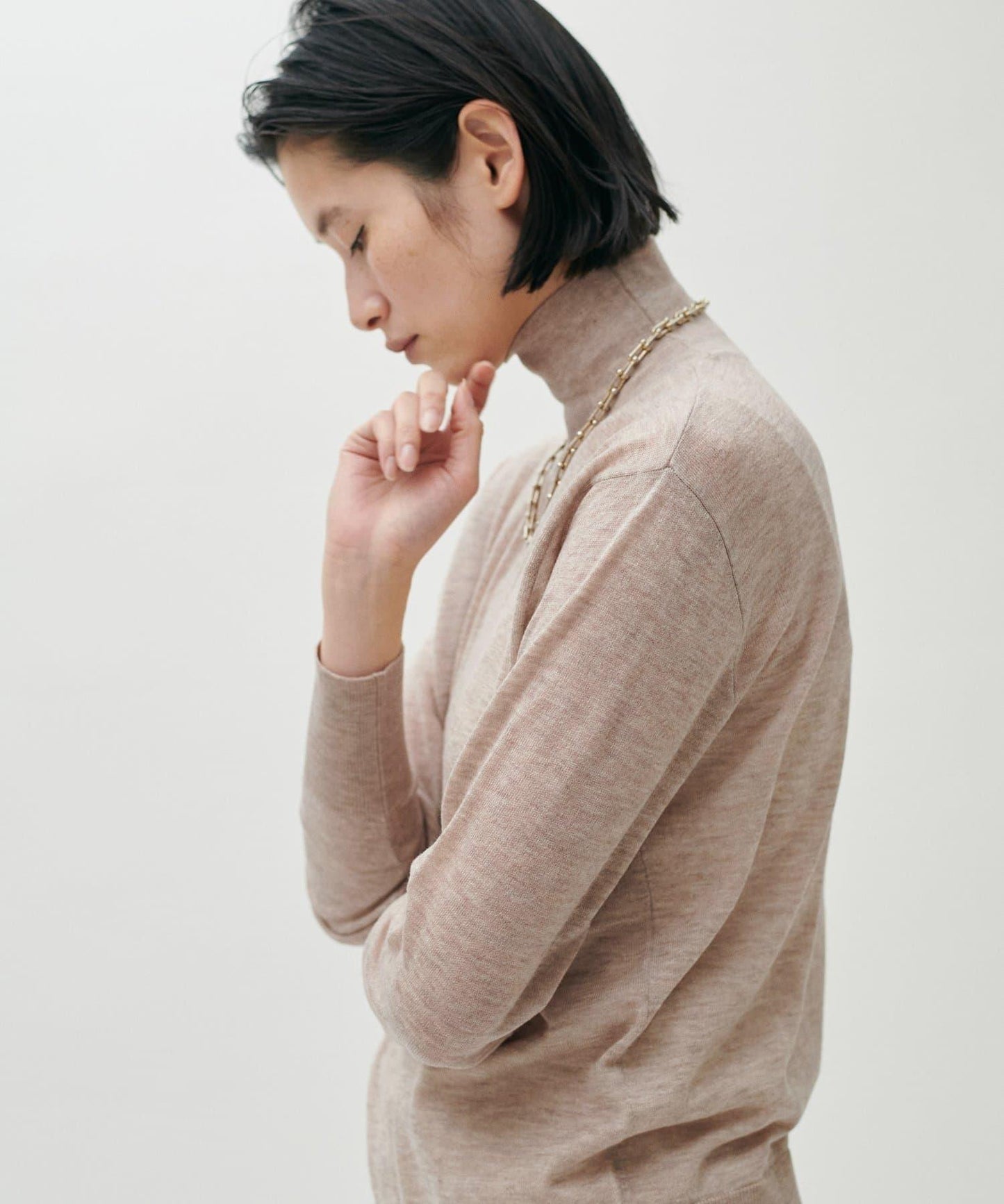 透視高領羊毛混紡針織套頭衫