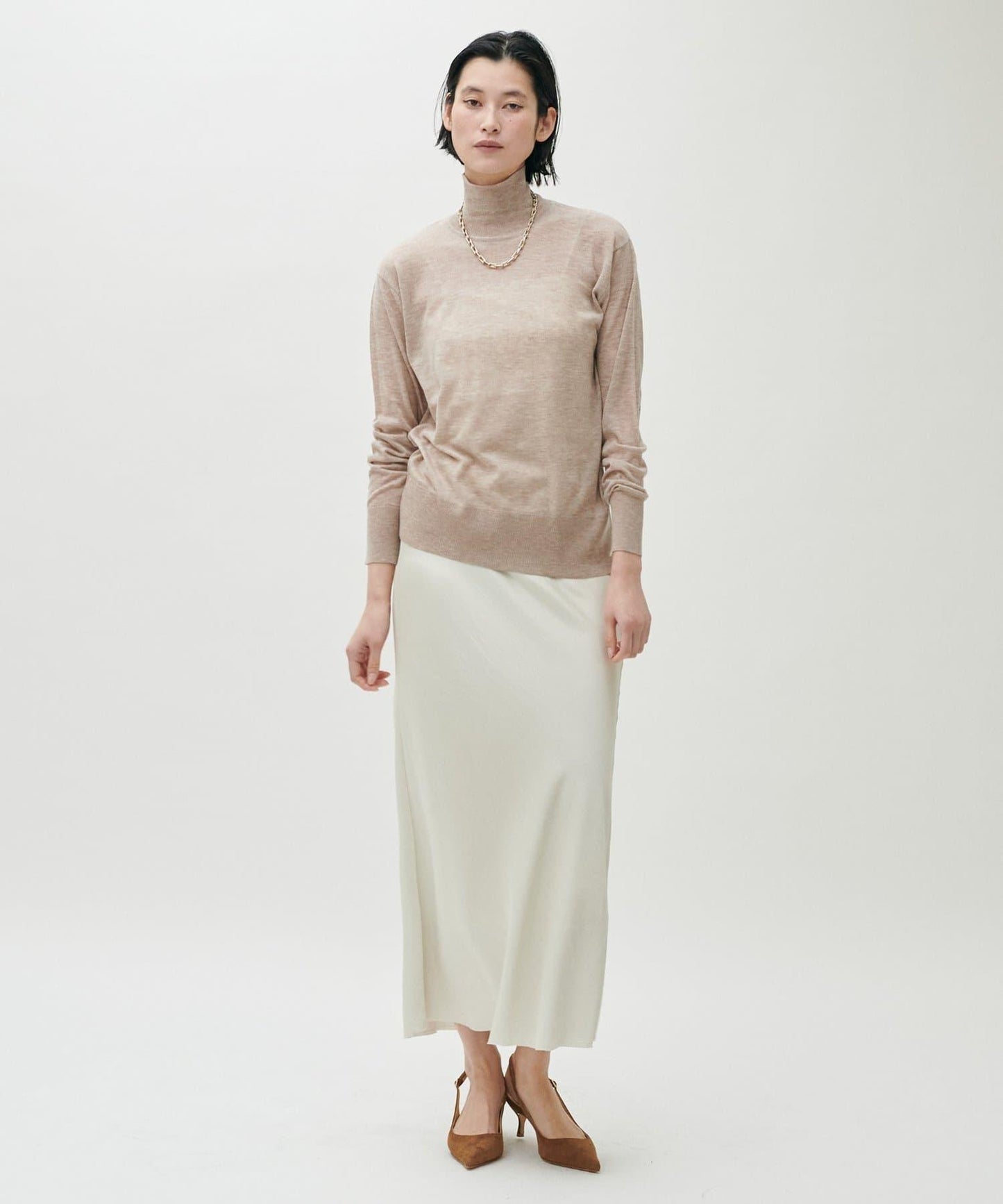 透視高領羊毛混紡針織套頭衫