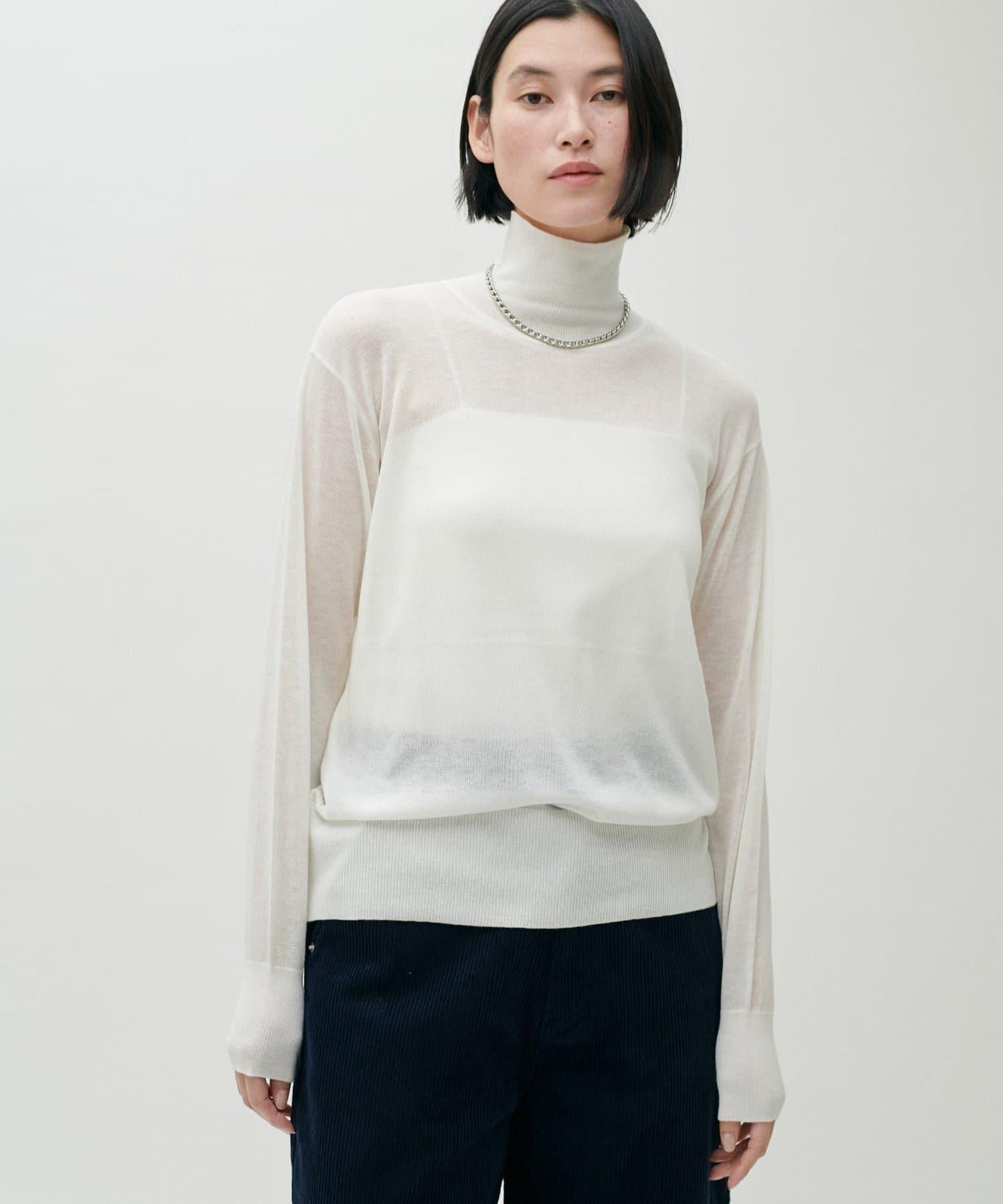 透視高領羊毛混紡針織套頭衫