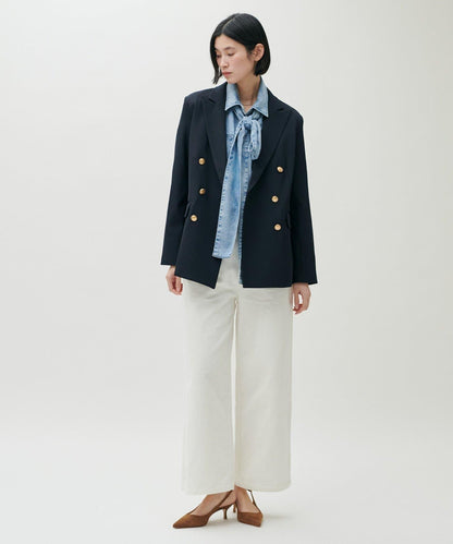 蝴蝶結大口袋牛仔襯衫