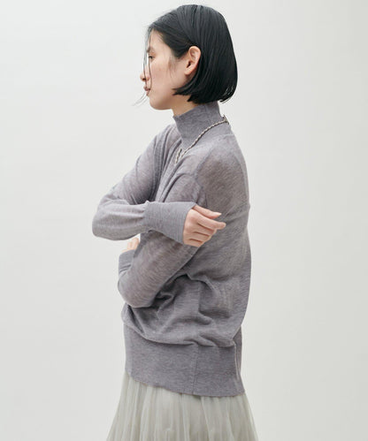 透視高領羊毛混紡針織套頭衫