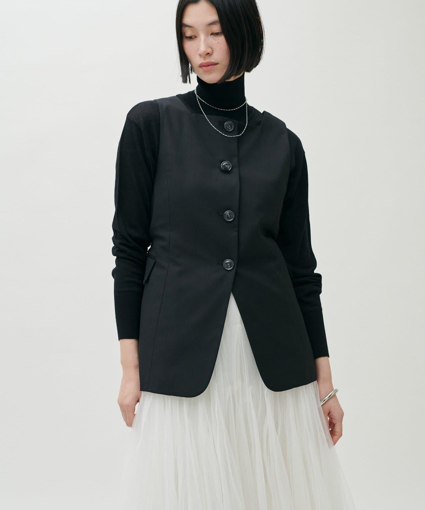 透視高領羊毛混紡針織套頭衫