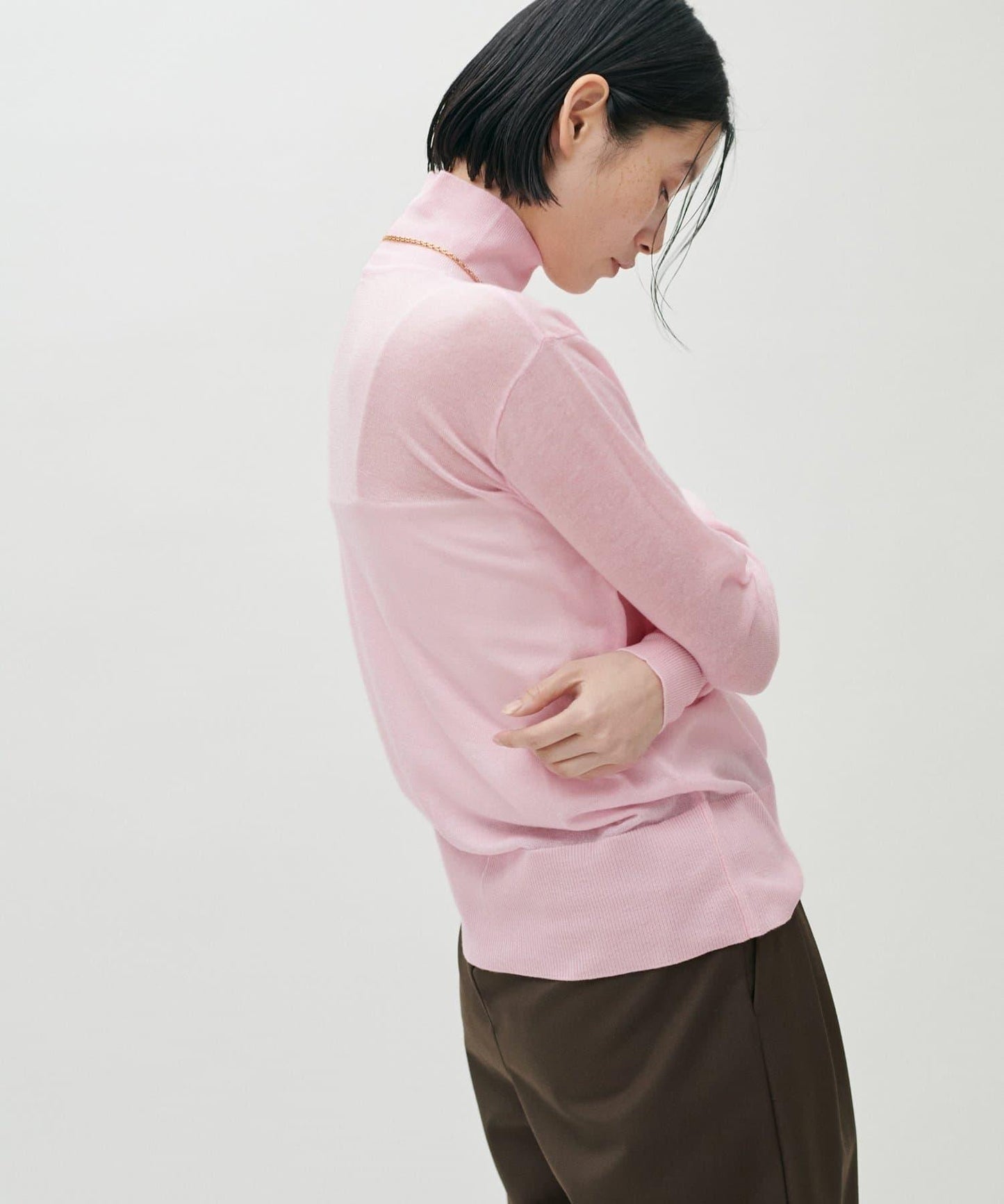 透視高領羊毛混紡針織套頭衫