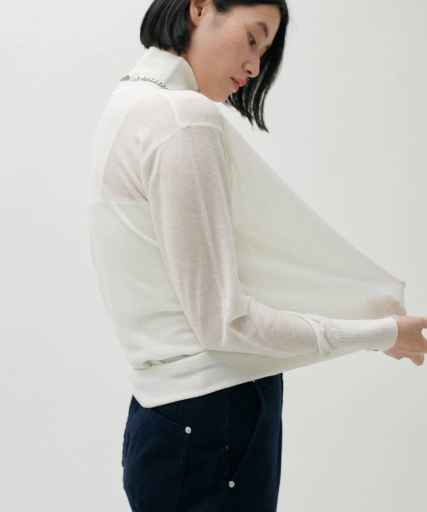 透視高領羊毛混紡針織套頭衫