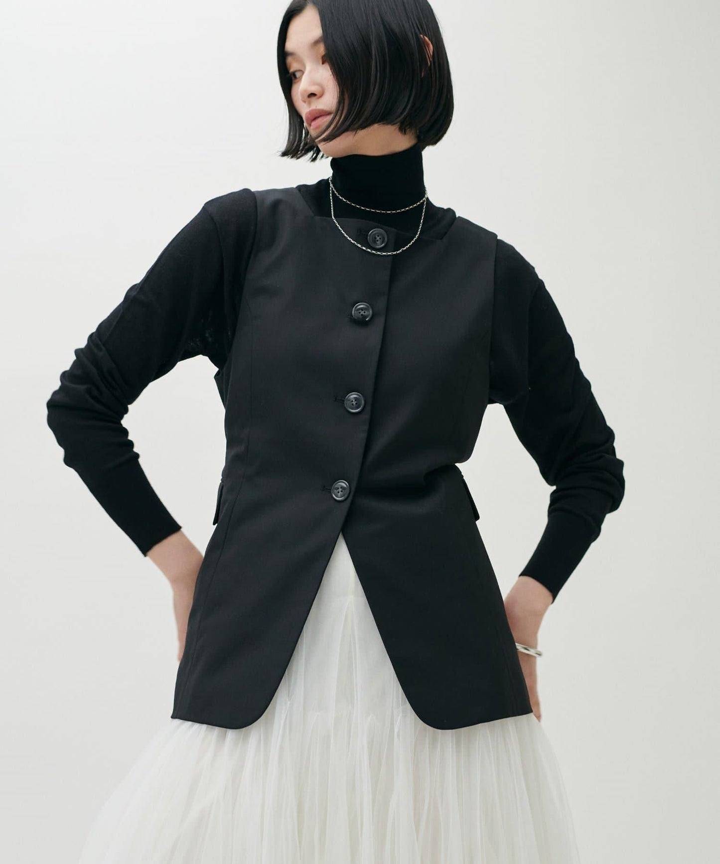 透視高領羊毛混紡針織套頭衫