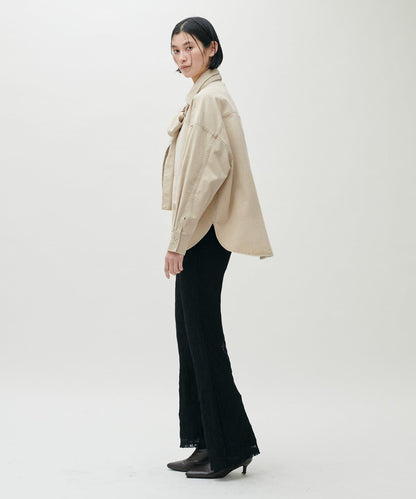 蝴蝶結大口袋牛仔襯衫