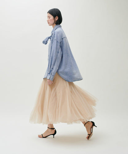 蝴蝶結大口袋牛仔襯衫