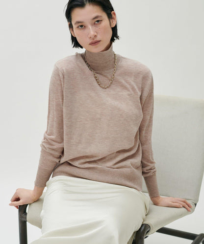透視高領羊毛混紡針織套頭衫
