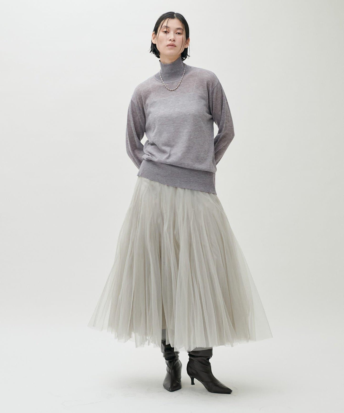 透視高領羊毛混紡針織套頭衫