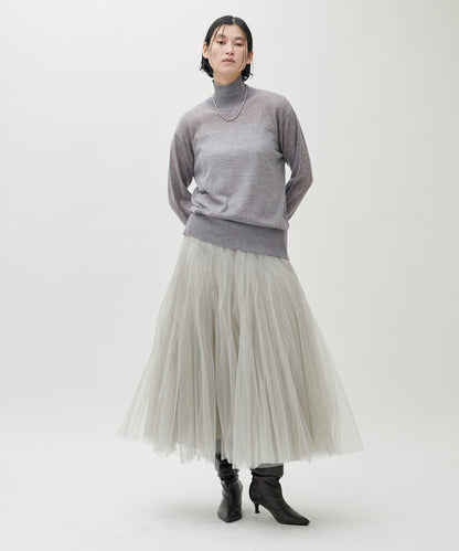 透視高領羊毛混紡針織套頭衫