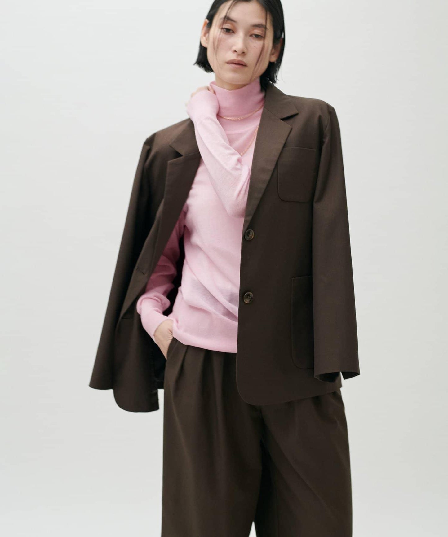 透視高領羊毛混紡針織套頭衫