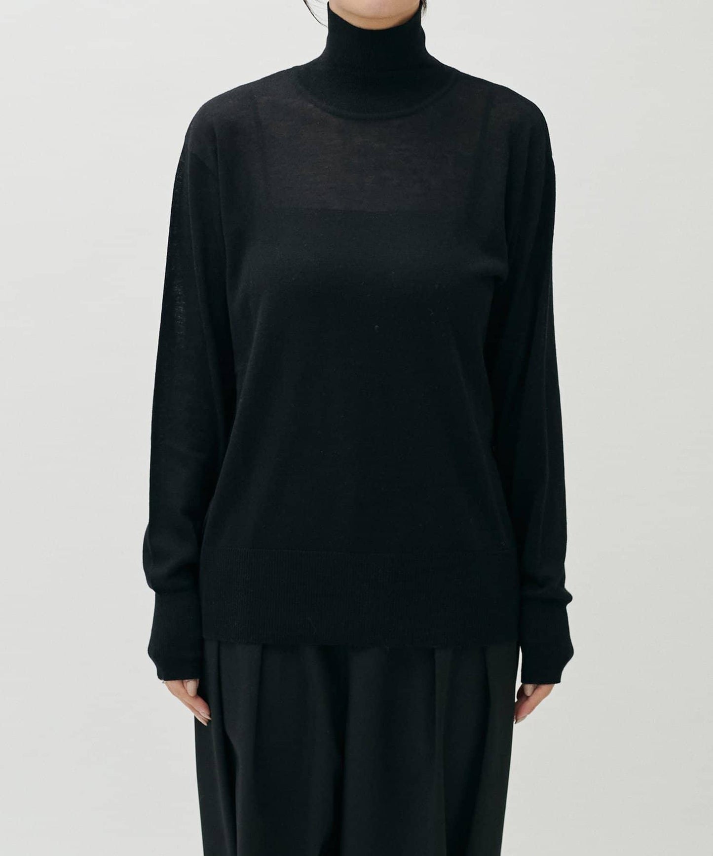 透視高領羊毛混紡針織套頭衫