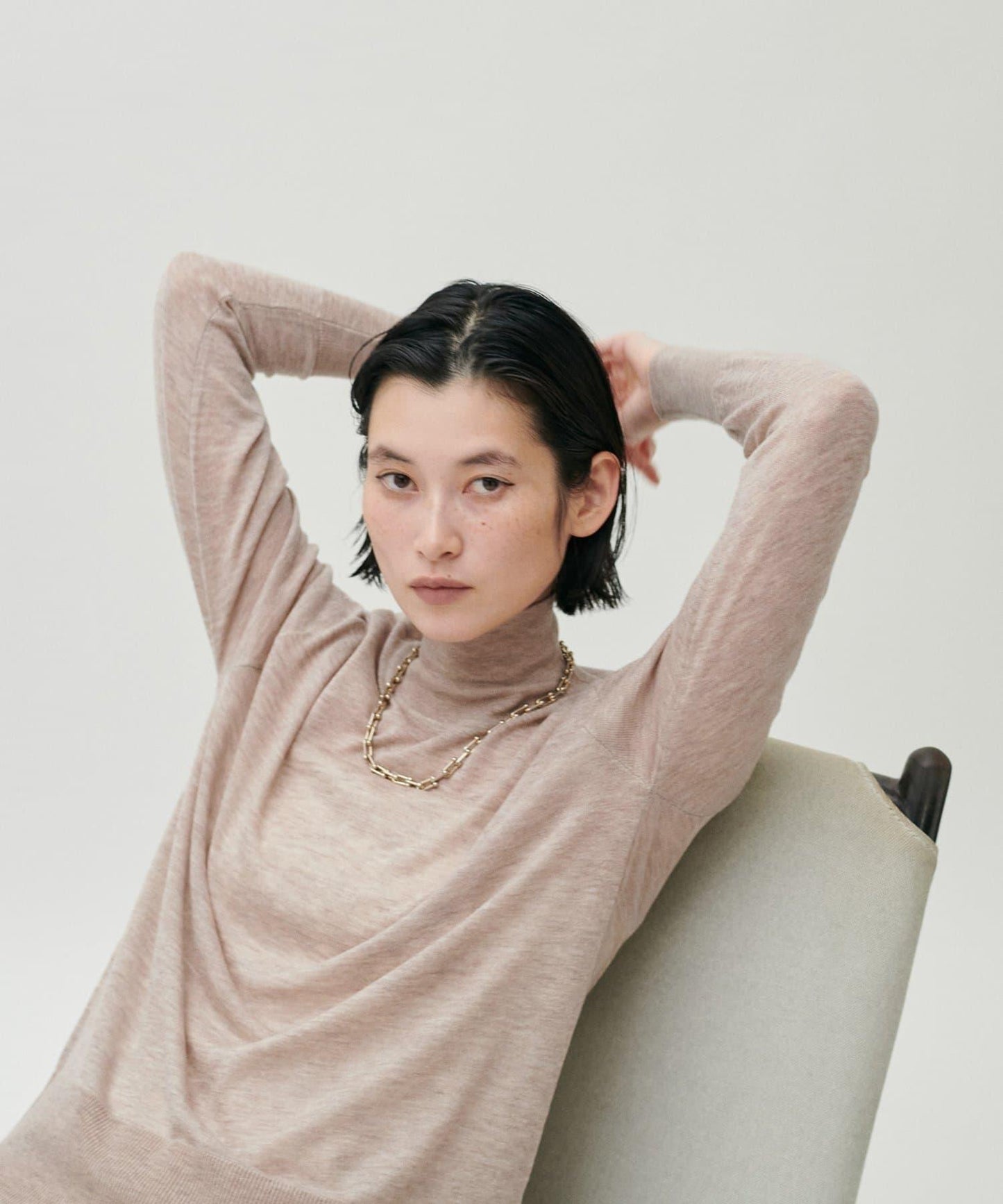 透視高領羊毛混紡針織套頭衫