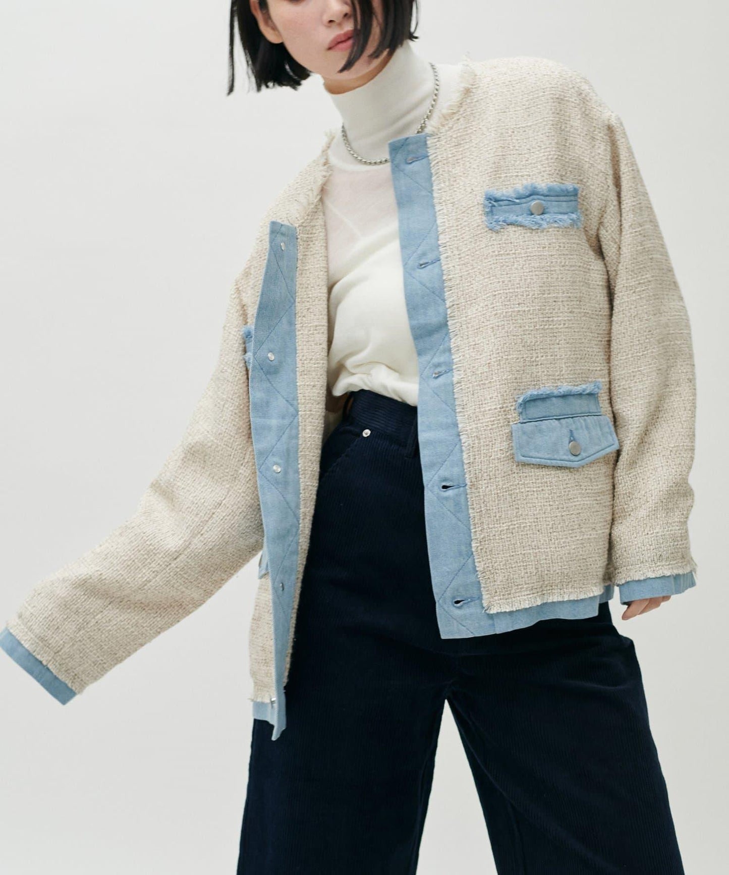 透視高領羊毛混紡針織套頭衫