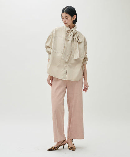 蝴蝶結大口袋牛仔襯衫