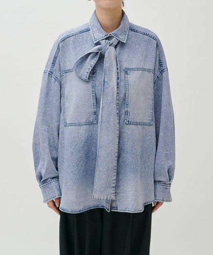 蝴蝶結大口袋牛仔襯衫