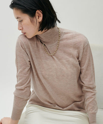 透視高領羊毛混紡針織套頭衫